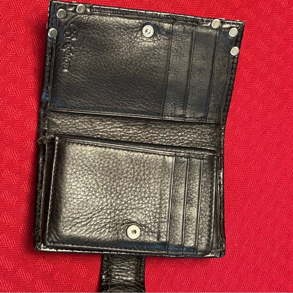 Brighton Black Leather Crocodile Bifold Wallet Change Card Slots 2 Snap Sections - Picture 3 of 7
